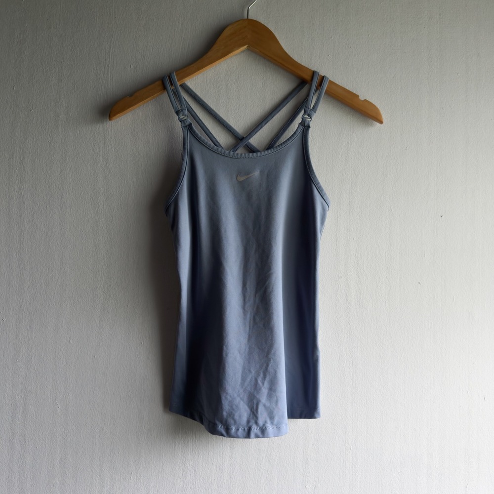 Nike Strappy Criss Cross Back Active Tank Top Womens 2XS Blue Sporty Minimalist
